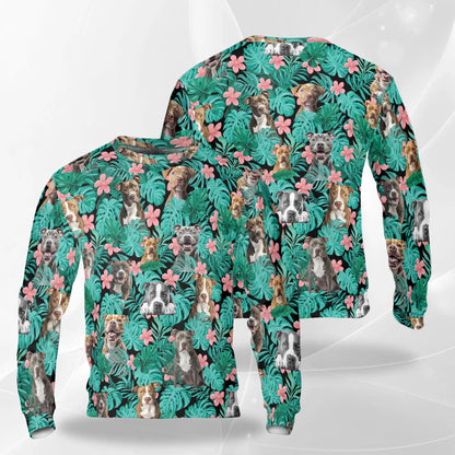 Pitbull Hibiscus Tropical Sweatshirt, 3D All Over Print Floral Dog Crewneck Pullover for Men Women, Pitbull Lover Gift - Netecom