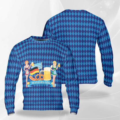 Oktoberfest Beer Sweatshirt, 3D All Over Print German Festival Crewneck Pullover for Men Women, Beer Lover Gift - Netecom