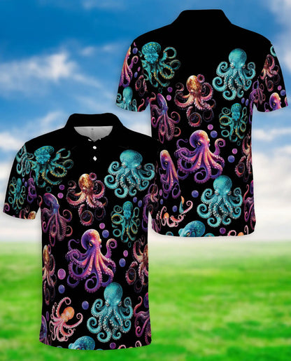 Colorful Octopus Ocean 3D Polo Shirt for Men – Neon Sea Creature Style | Netecom