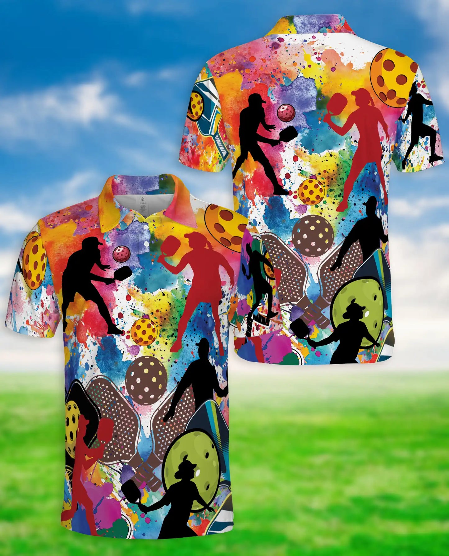 Colorful Pickleball Art 3D Polo Shirt for Men – Retro Sports Player Style | Netecom