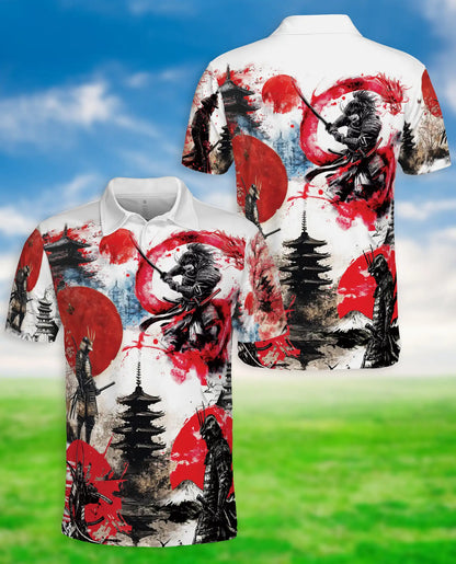 Japanese Samurai Dragon 3D Polo Shirt for Men – Warrior Mythology Art Style | Netecom