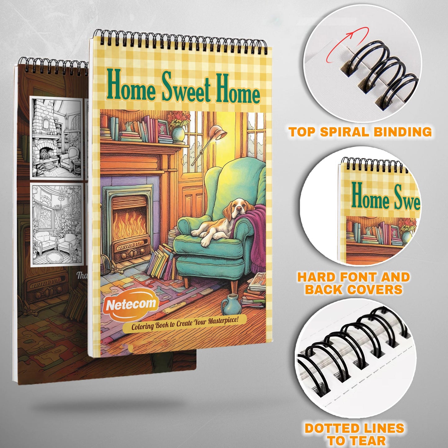 Home Sweet Home Spiral Bound Coloring Book, Cozy Home Scenes for a Heartwarming Art Experience, Perfect for Those Seeking Comfort and Nostalgia