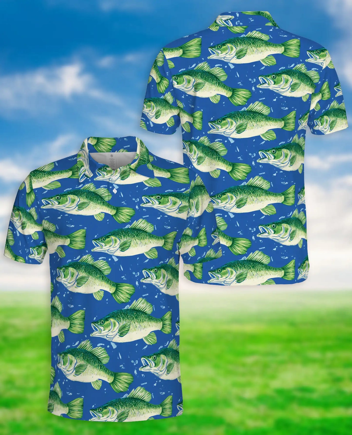 Largemouth Bass Fish Polo Shirt for Men- Angler Fish Pattern | Netecom
