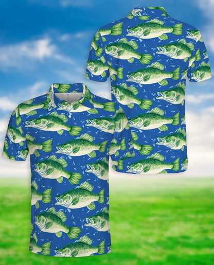 Largemouth Bass Fish Polo Shirt for Men- Angler Fish Pattern | Netecom