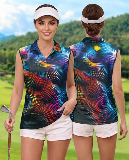 Dynamic Dots Sleeveless Polo Shirt for Women | Netecom