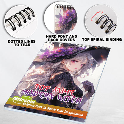 Pop Anime Modern Witch Spiral Bound Coloring Book, Indulge in 30 Dazzling Coloring Pages, Fostering Focus and Creativity as You Immerse Yourself in the World of Vibrant Mystic Charm