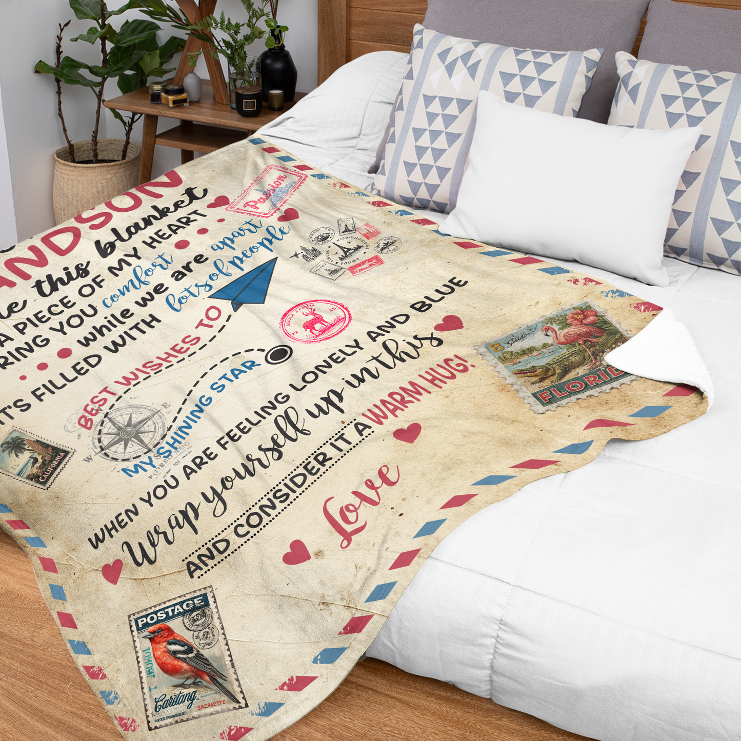Netecom Personalized To My Grandson Blanket from Grandma & Grandpa, Heartfelt Letter to Grandson Throw Blanket for Couch, Bed or Sofa, Birthday Gifts for Grandson, Present for Christmas, Graduation