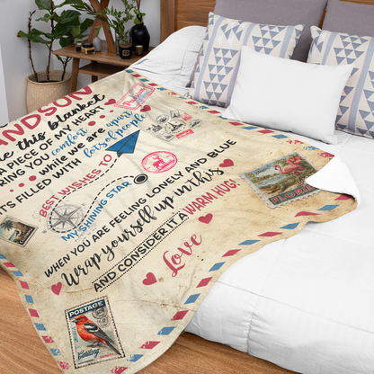 Netecom Personalized To My Grandson Blanket from Grandma & Grandpa, Heartfelt Letter to Grandson Throw Blanket for Couch, Bed or Sofa, Birthday Gifts for Grandson, Present for Christmas, Graduation