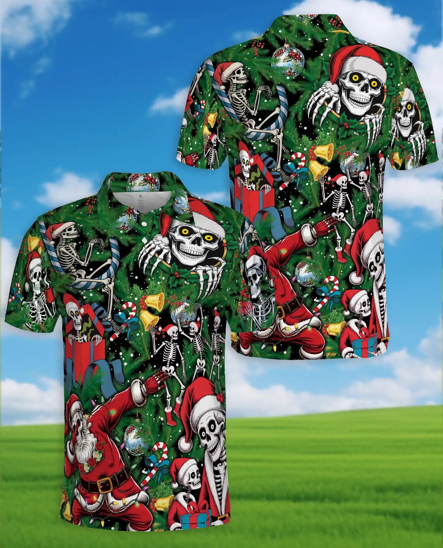Skeleton Christmas Polo Shirt – Funny Holiday Skull Print | Netecom