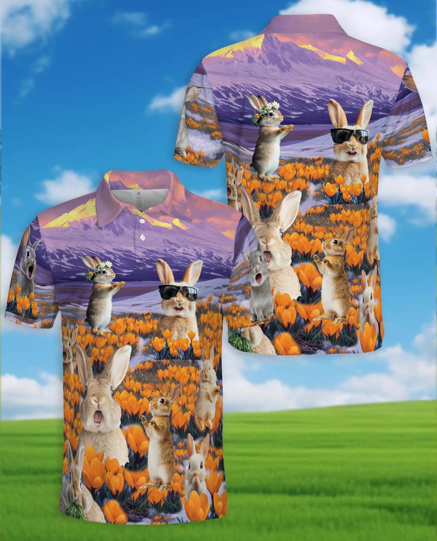 Funny Bunny Polo Shirt - Wildflower Meadow Rabbit Style | Netecom
