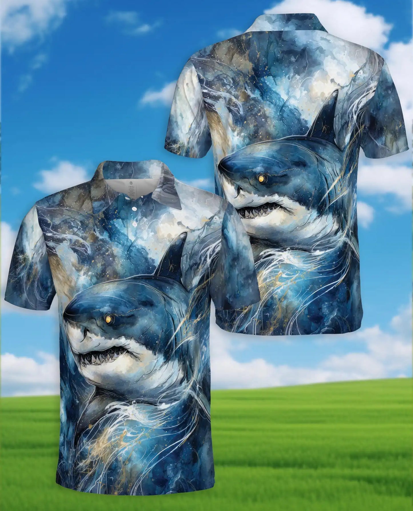 Shark Ocean Adventure Polo Shirt for Men – Dynamic Marine Design | Netecom