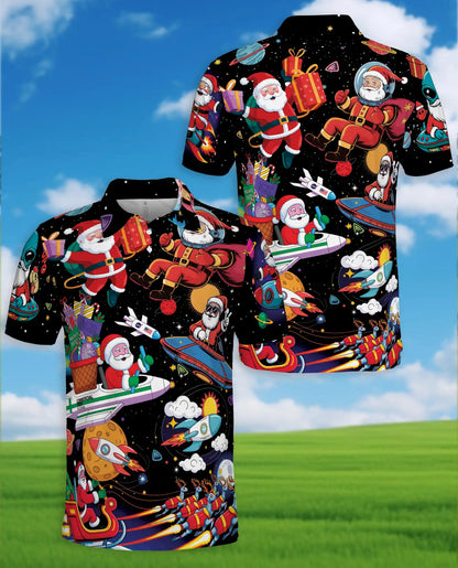 Space Santa Galaxy 3D Polo Shirt for Men – Funny Christmas Astronaut Style | Netecom