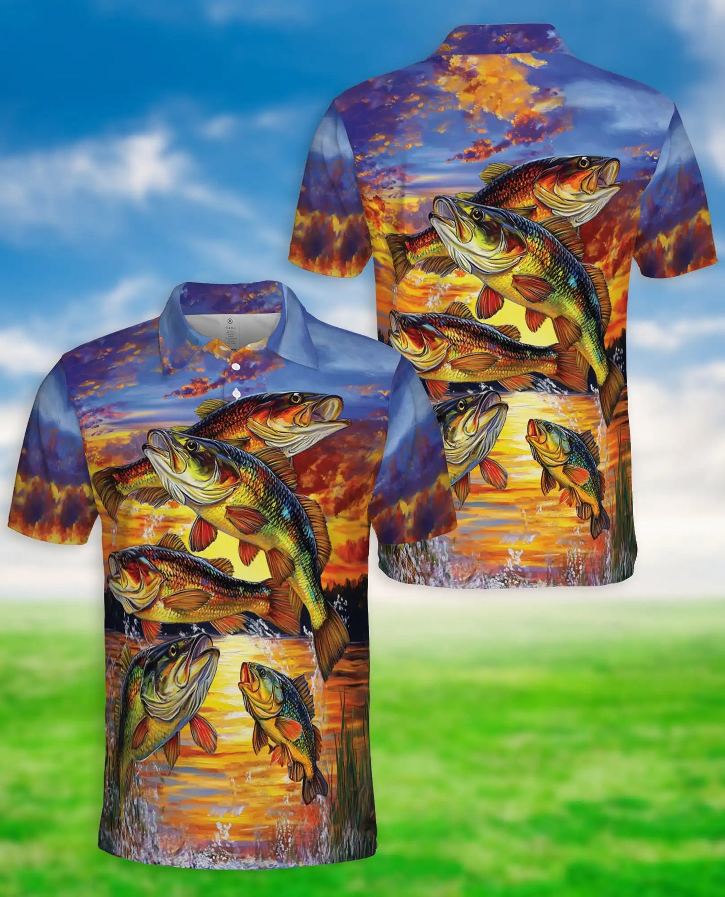 Bass Fishing Polo Shirt – Sunset Lake Print | Netecom
