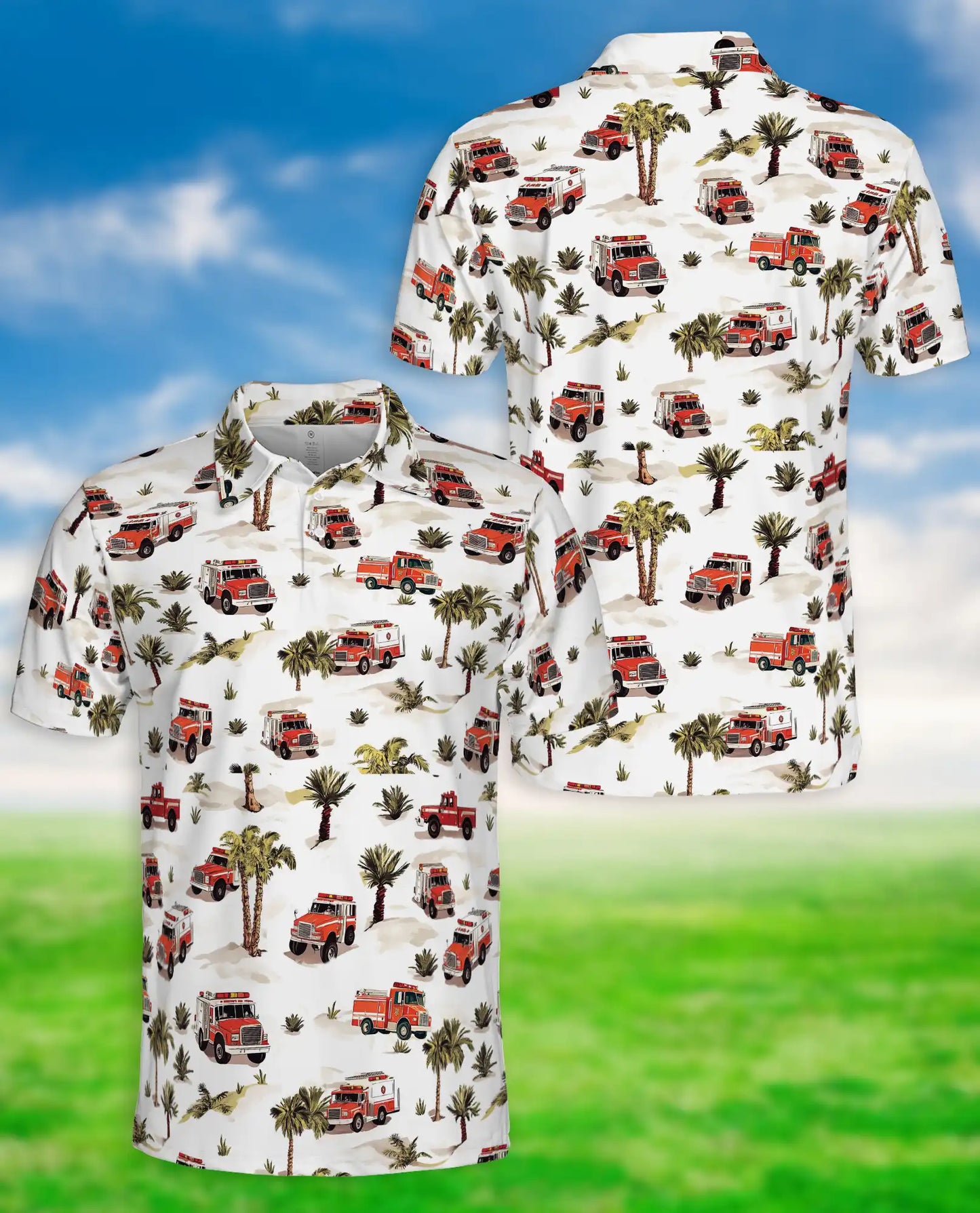 Fire Truck Pattern Polo Shirt | Netecom