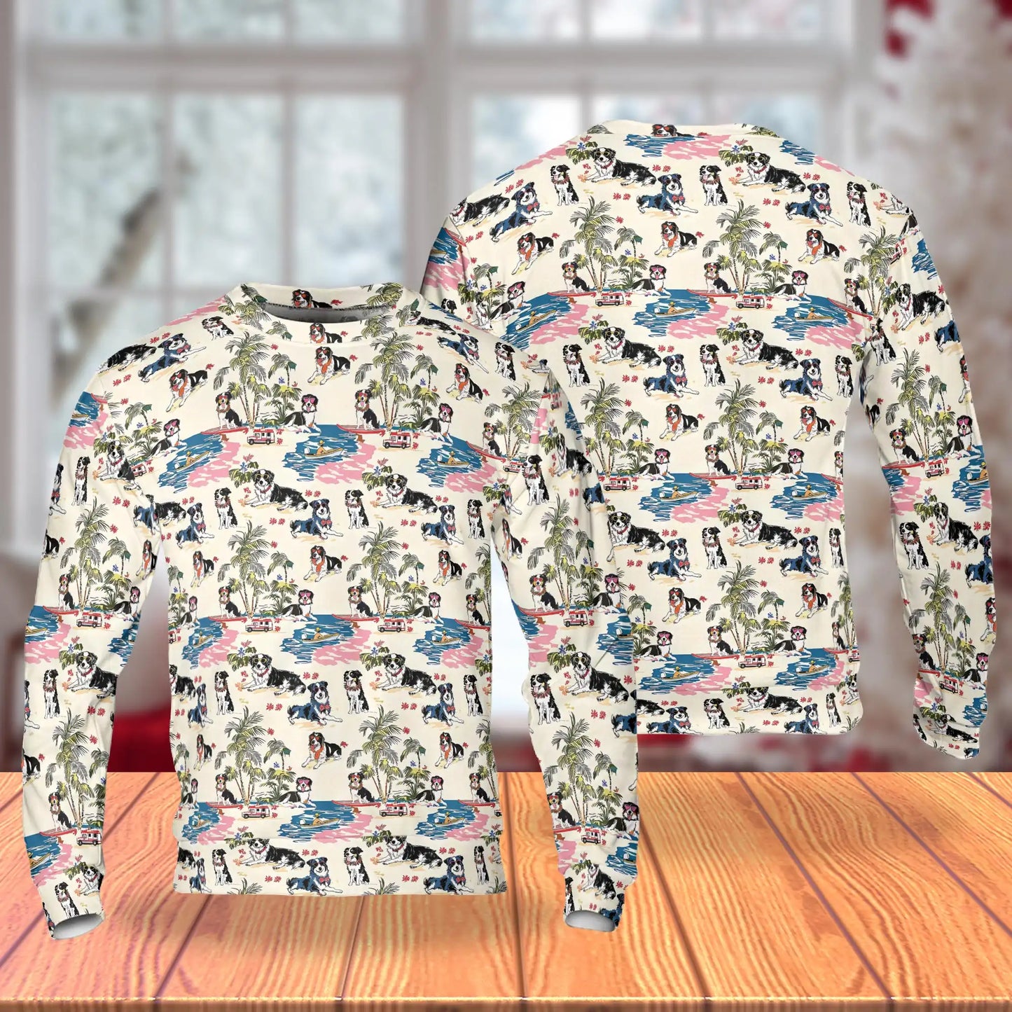 Border Collie Tropical Beach Sweatshirt, 3D All Over Print Summer Dog Crewneck Pullover for Men Women, Border Collie Lover Gift - Netecom