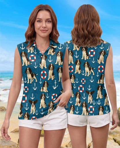 English Springer Spaniel Sleeveless Polo Shirt for Women – Cute Dog Lover Style | Netecom