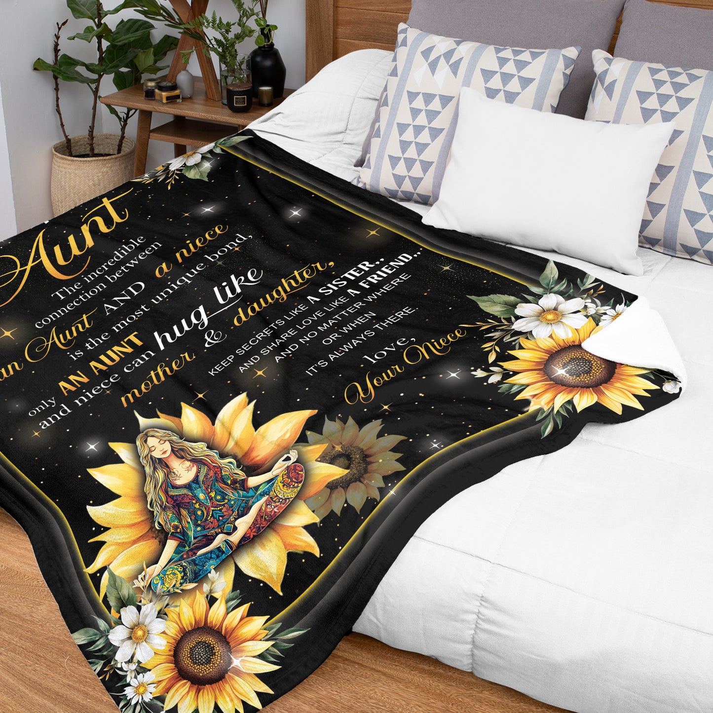 Netecom Personalized To My Aunt Blanket from Niece and Nephew, Sunflower Throw Blanket for Couch, Bed or Sofa, Ultra Soft Warm, Birthday Gifts for Aunt, Present for Christmas, or Anniversary