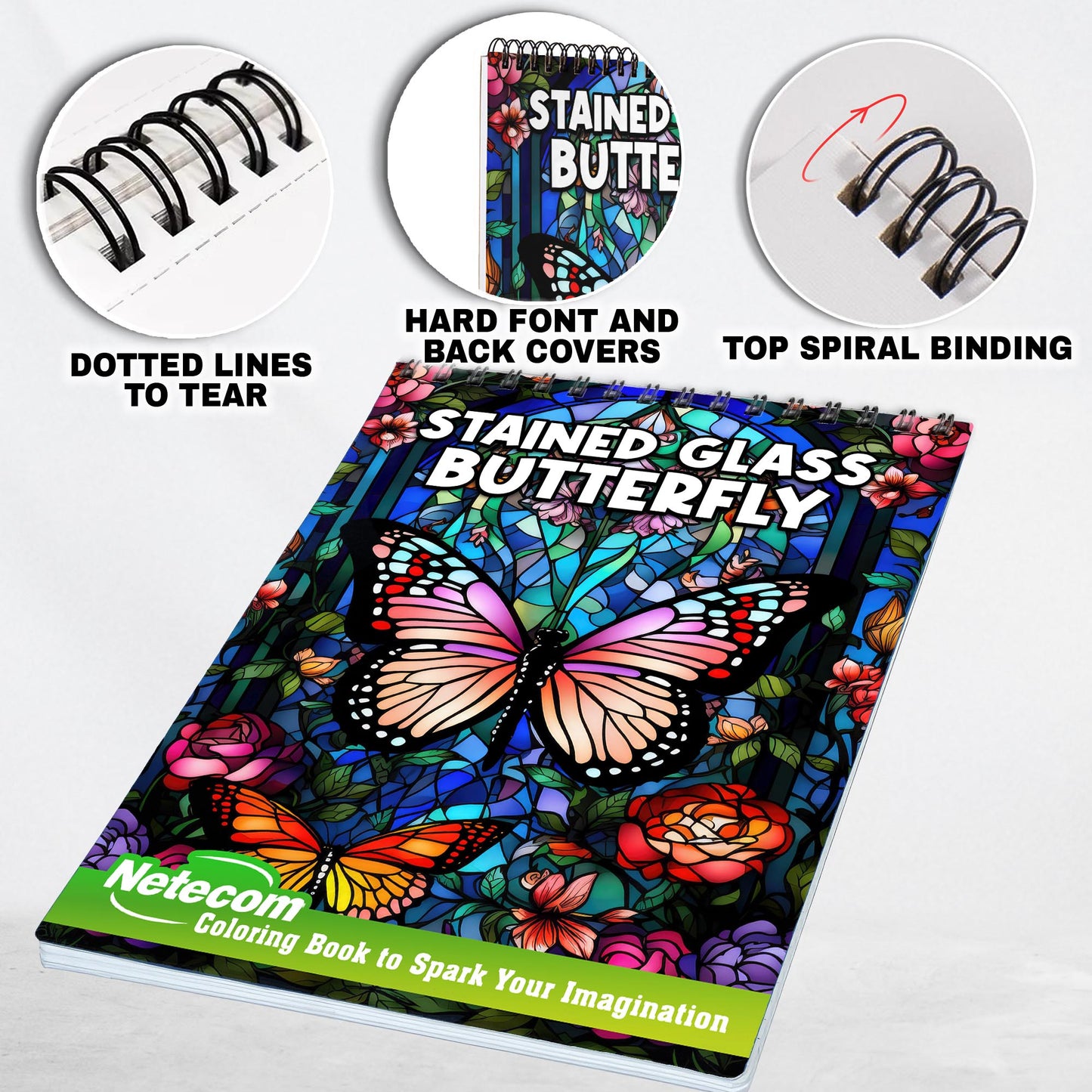 Stained Glass Butterfly Spiral Bound Coloring Book: Immerse Yourself in the Artistic World of Stained Glass with 30 Captivating Coloring Pages