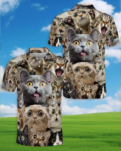 Funny Cat Faces Polo Shirt for Men - Cute Cat Lover | Netecom