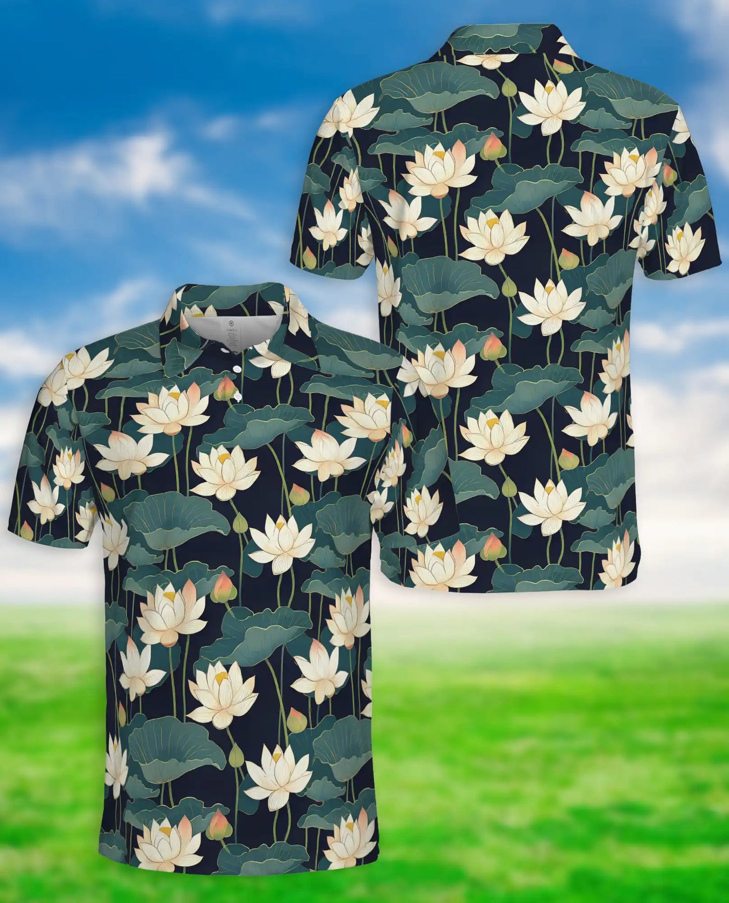 Lotus Flower Polo Shirt – Elegant Botanical Print | Netecom