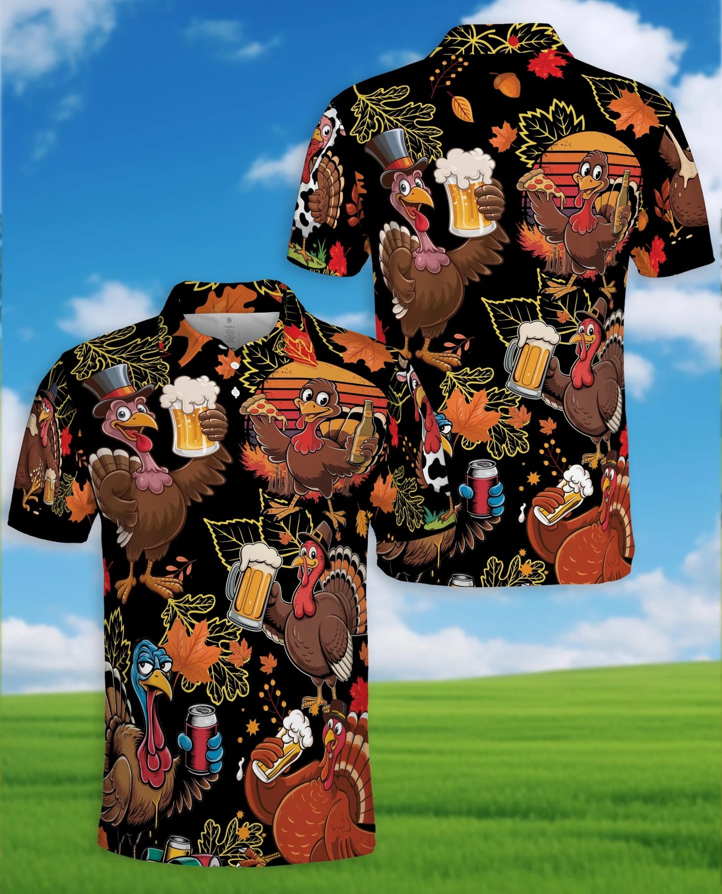 Funny Thanksgiving Turkey Polo Shirt for Men – Holiday Pattern Style | Netecom