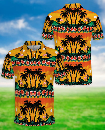 Tropical Sunset Polo Shirt – Palm Tree Flamingo Print | Netecom