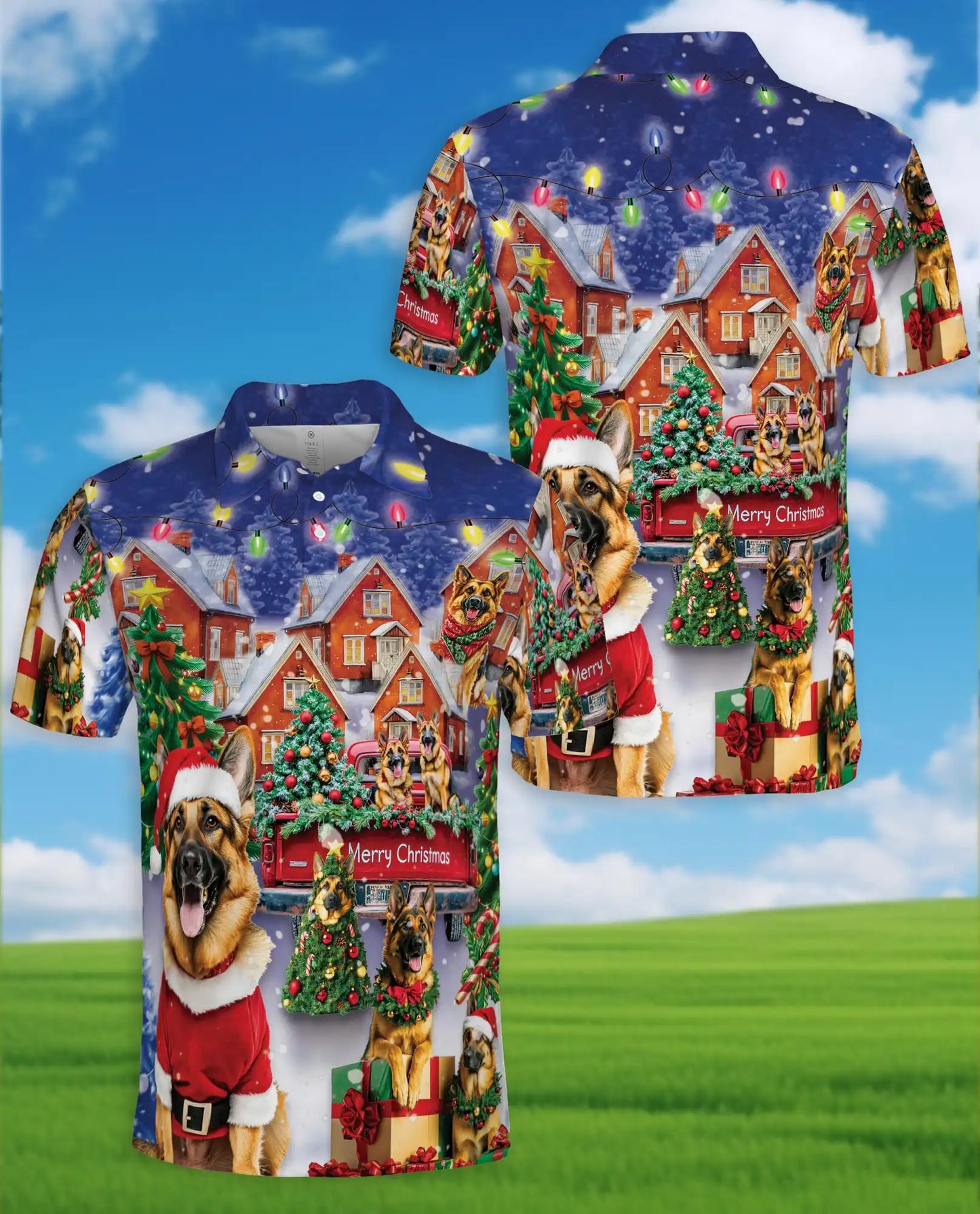 German Shepherd Christmas 3D Polo Shirt for Men – Festive Dog Lover Holiday Style | Netecom