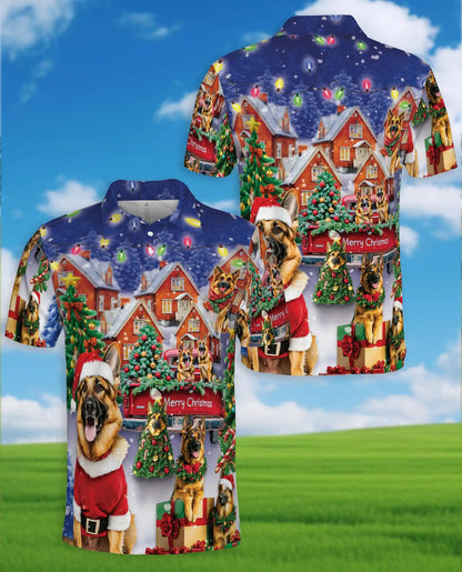 German Shepherd Christmas 3D Polo Shirt for Men – Festive Dog Lover Holiday Style | Netecom