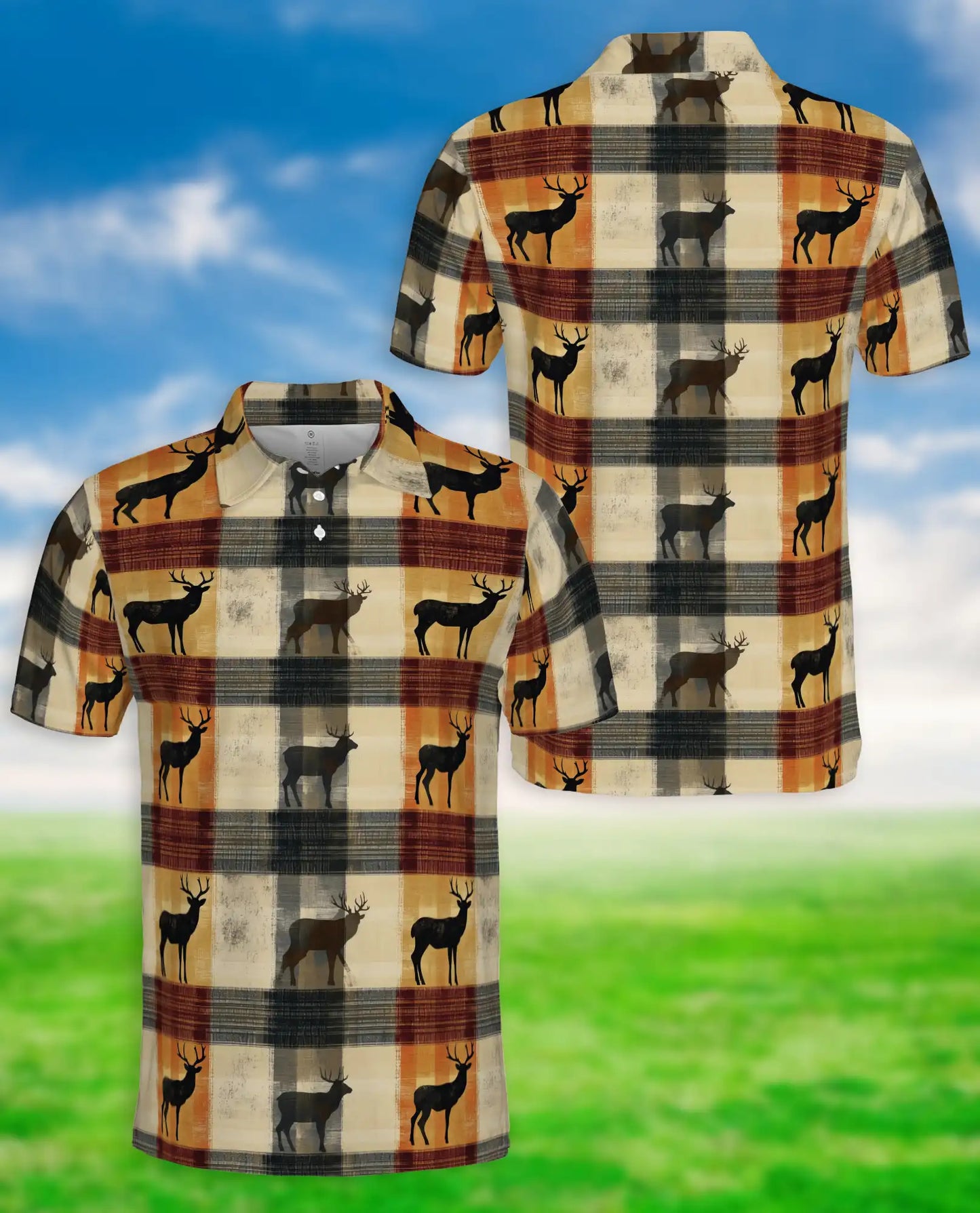 Deer Plaid 3D Polo Shirt for Men – Rustic Hunting Outdoor Style | Netecom