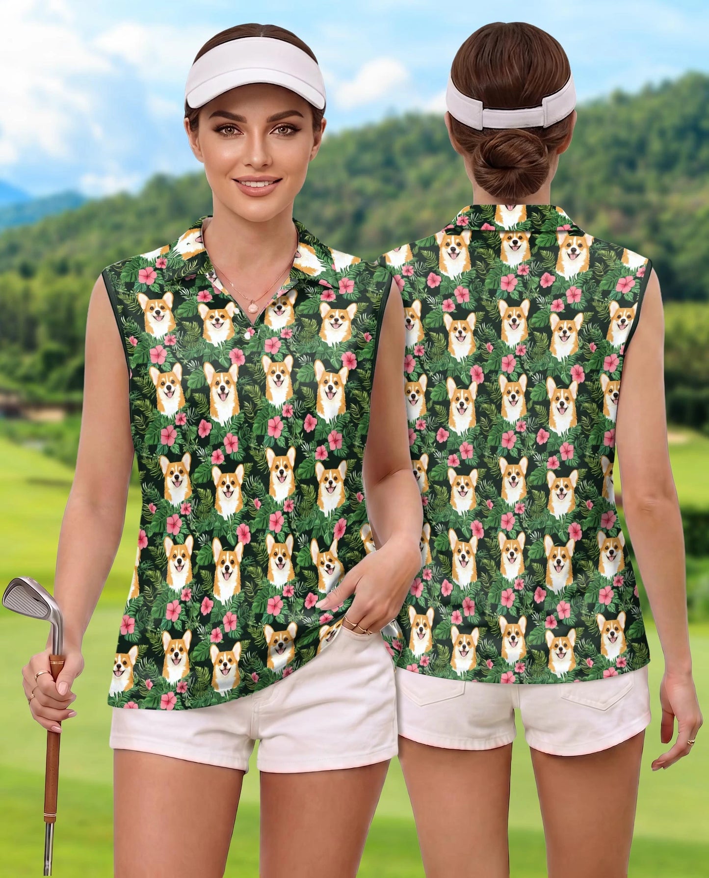 Corgi Love Flower Beach Shirt for Women | Netecom