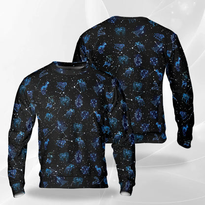 Zodiac Print Sweatshirt, 3D All Over Print Astrology Crewneck Pullover for Men Women, Zodiac Lover Gift - Netecom