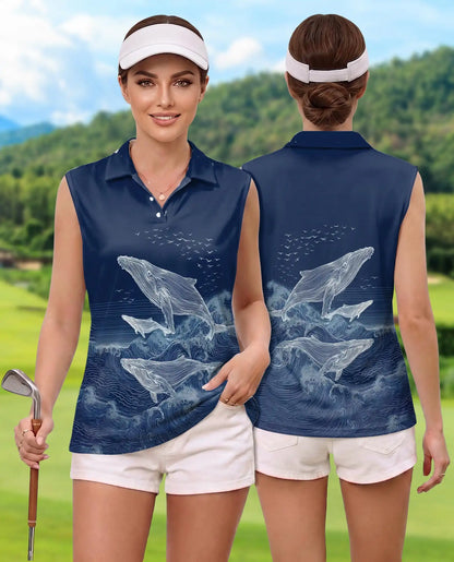 Humpback Whale Ocean Sleeveless Polo Shirt for Women| Netecom