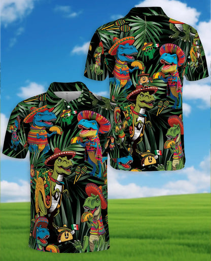 Fiesta Dinosaur Taco Hawaiian Polo Shirt-Funny Mexican Party Design | Netecom