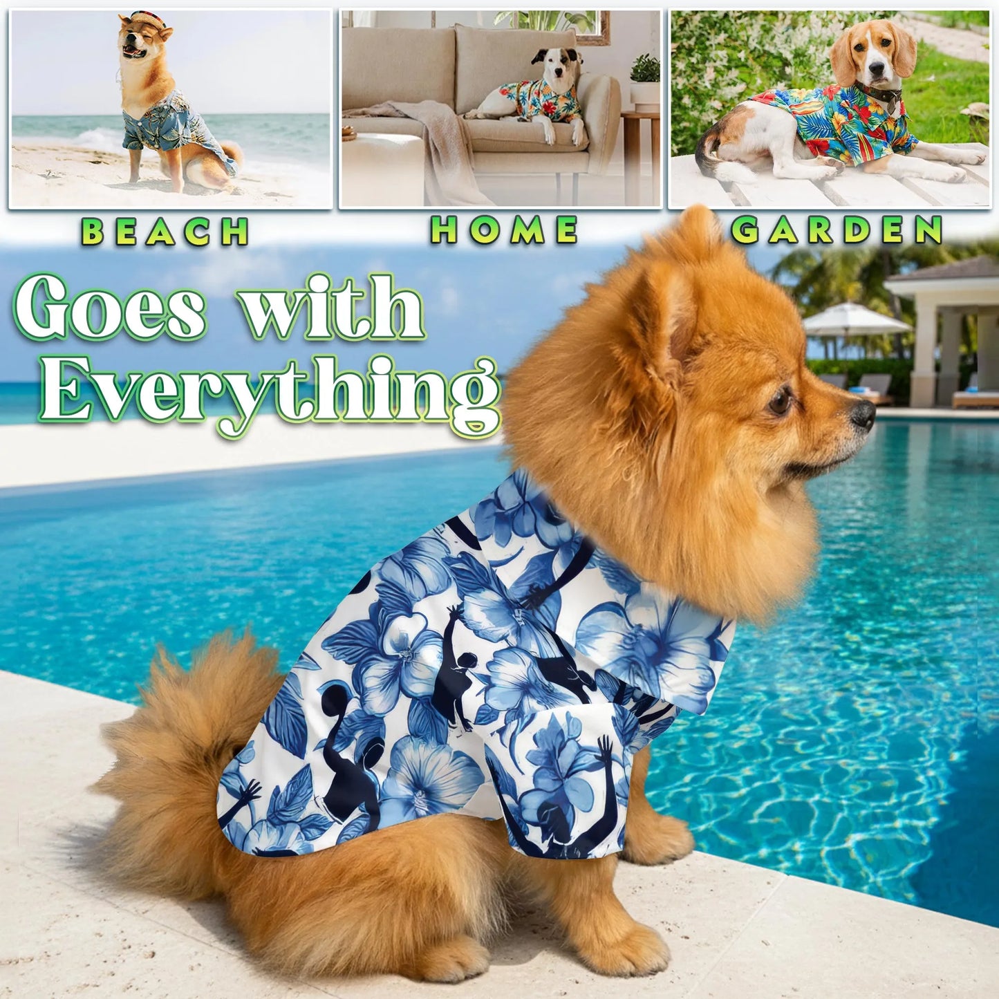 Water Polo Tropical Hibiscus Print Hawaii Dog and Owner Matching Button Shirts