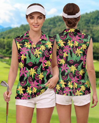 Venus Flytrap Pattern Sleeveless Polo Shirt for Women | Netecom