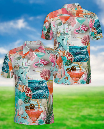 Tropical Beach Cocktail 3D Polo Shirt for Men – Coastal Summer Vacation Style | Netecom