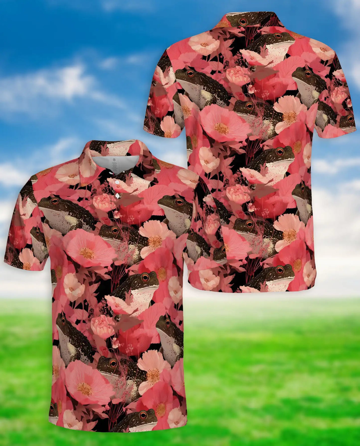 Floral Frog Garden Polo Shirt Botanical Wildflower Nature Pattern | Netecom