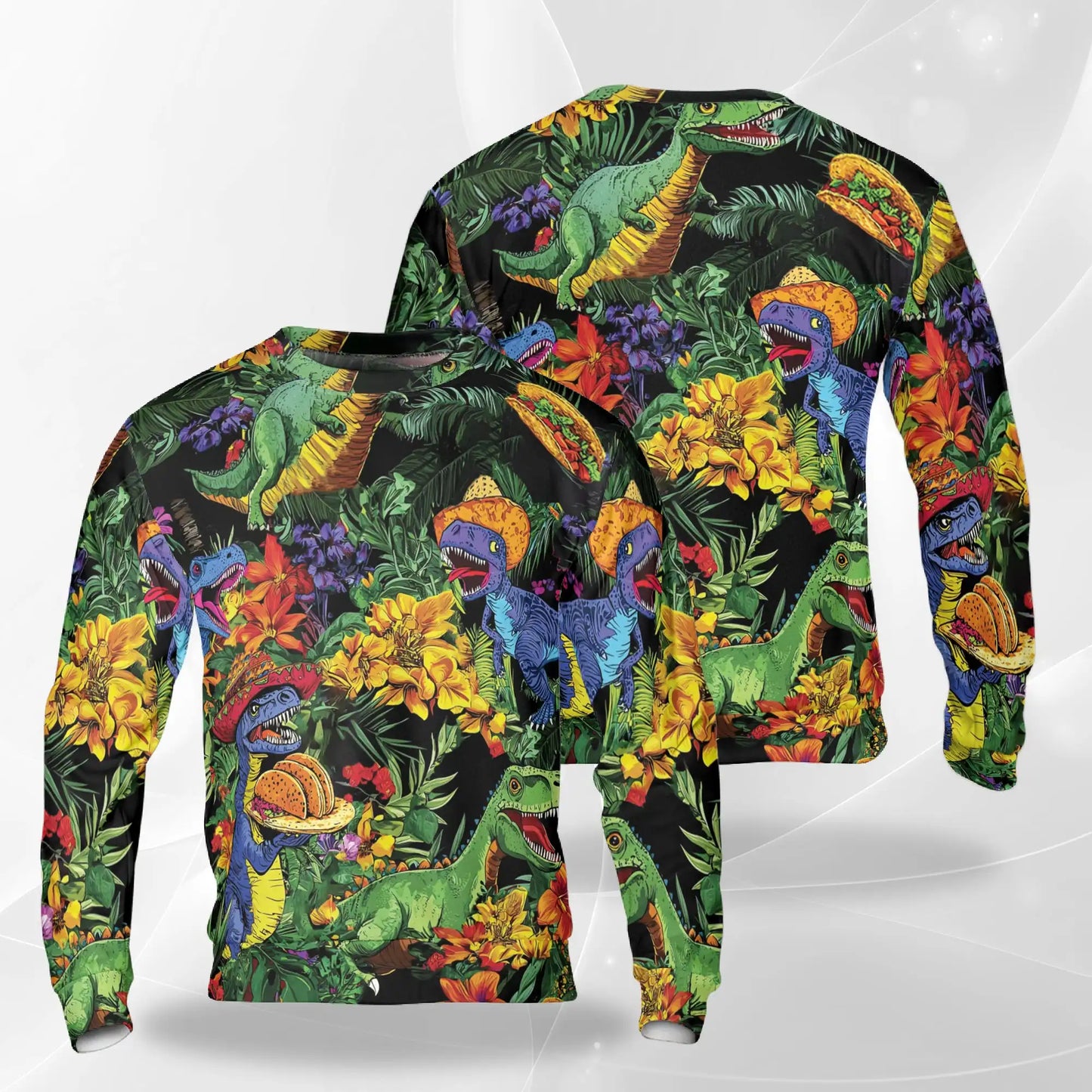 Taco T-Rex Sweatshirt, 3D All Over Print Funny Dinosaur Crewneck Pullover for Men Women, Taco Dinosaur Lover Gift - Netecom