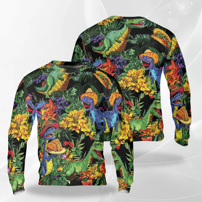 Taco T-Rex Sweatshirt, 3D All Over Print Funny Dinosaur Crewneck Pullover for Men Women, Taco Dinosaur Lover Gift - Netecom