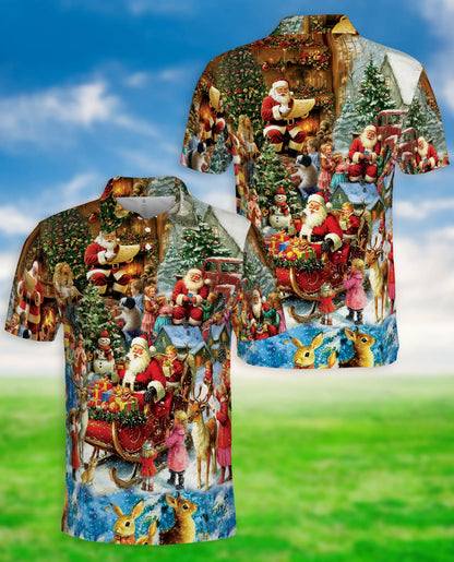 Vintage Christmas Santa Scene Polo Shirt | Netecom