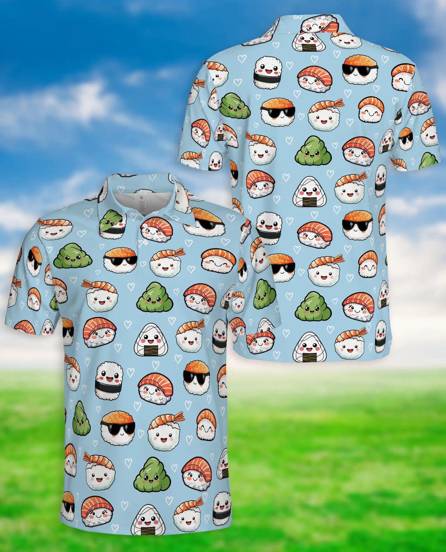 Cute Sushi Polo Shirt – Kawaii Food Print | Netecom