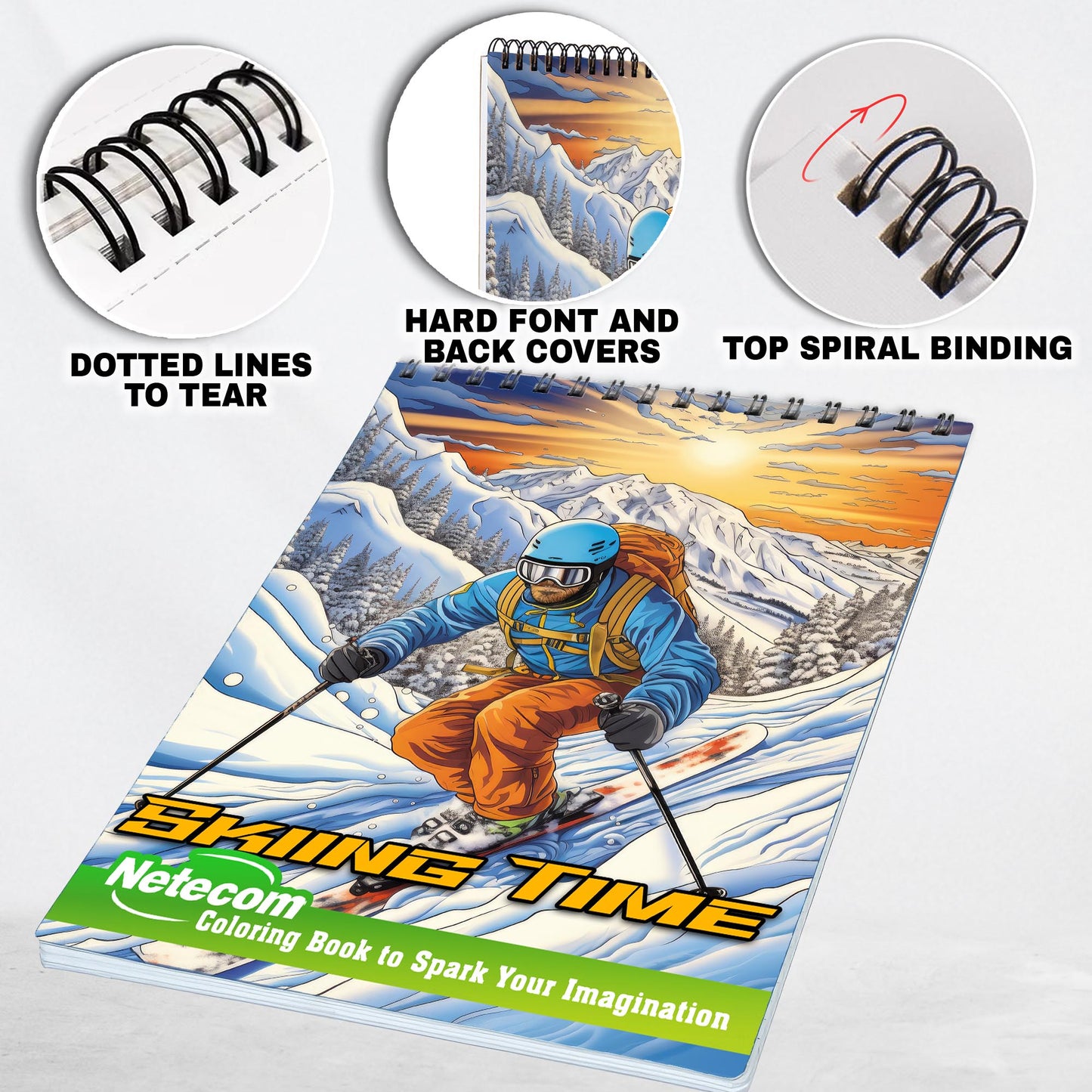 Skiing Time Spiral Bound Coloring Book, Unleash Your Creativity with 30 Whimsical Coloring Pages of Skiing Fun