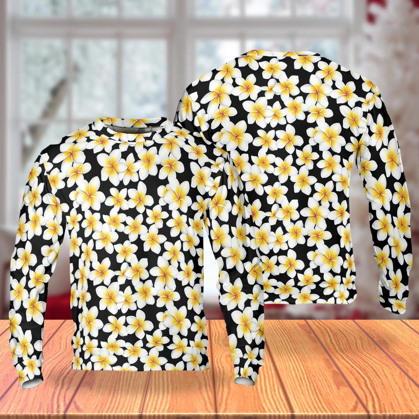 Yellow Plumeria Sweatshirt, 3D All Over Print Tropical Floral Crewneck Pullover for Men Women, Plumeria Lover Gift - Netecom