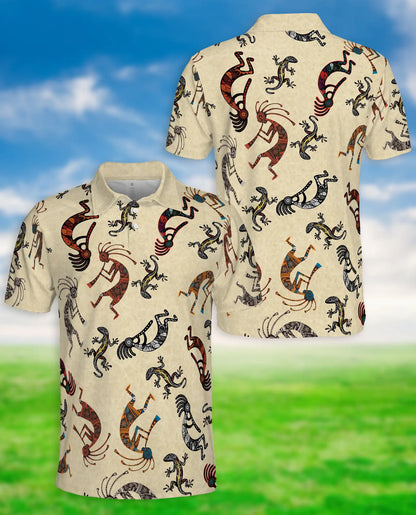 Kokopelli Polo Shirt – Tribal Lizard Pattern Print | Netecom