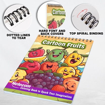 Cartoon Fruits Spiral Bound Coloring Book, Dive into 30 Juicy and Bright Cartoon Fruit Coloring Pages for a Refreshing Coloring Escape