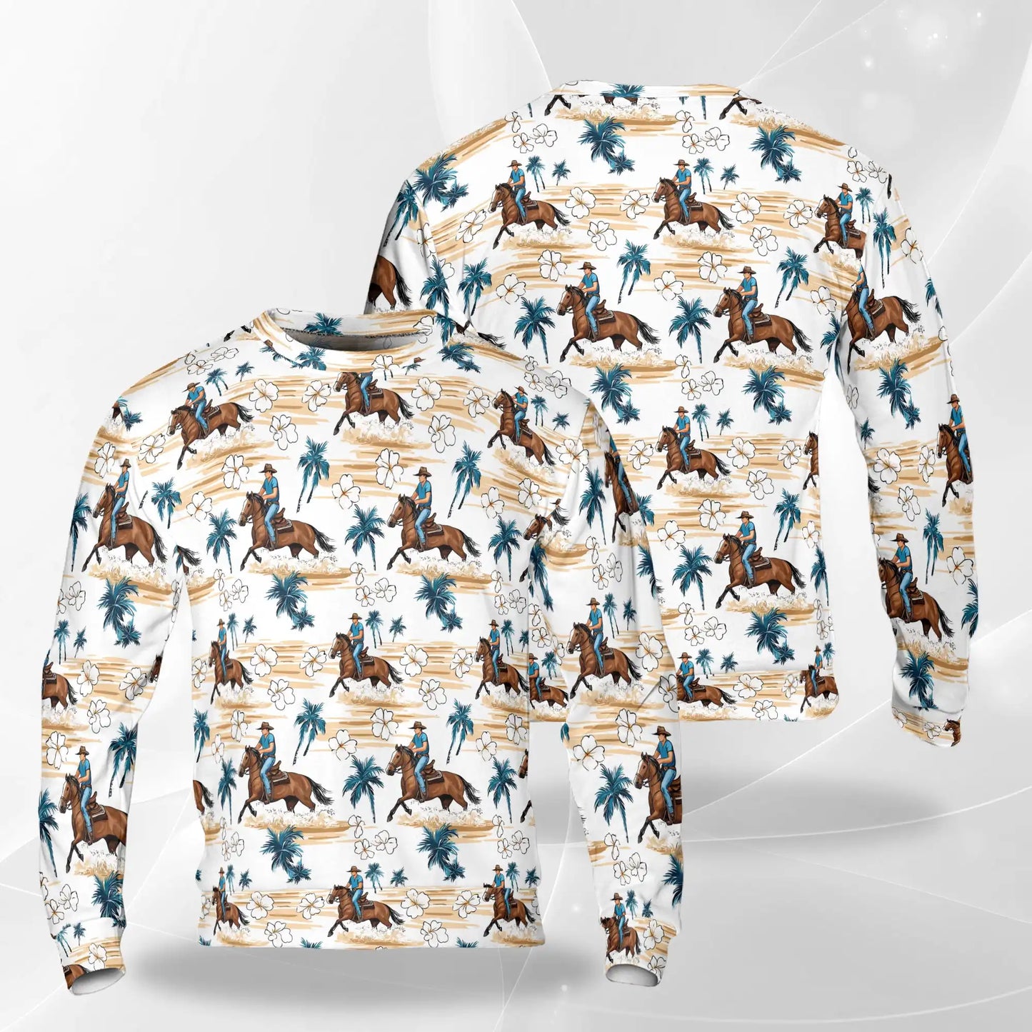 Western Cowboy Pattern Sweatshirt, 3D All Over Print Rodeo Crewneck Pullover for Men Women, Western Lover Gift - Netecom