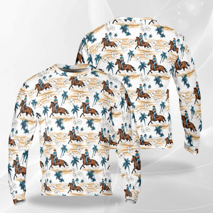 Western Cowboy Pattern Sweatshirt, 3D All Over Print Rodeo Crewneck Pullover for Men Women, Western Lover Gift - Netecom