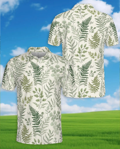Botanical Fern Polo Shirt - Minimalist Nature Style | Netecom