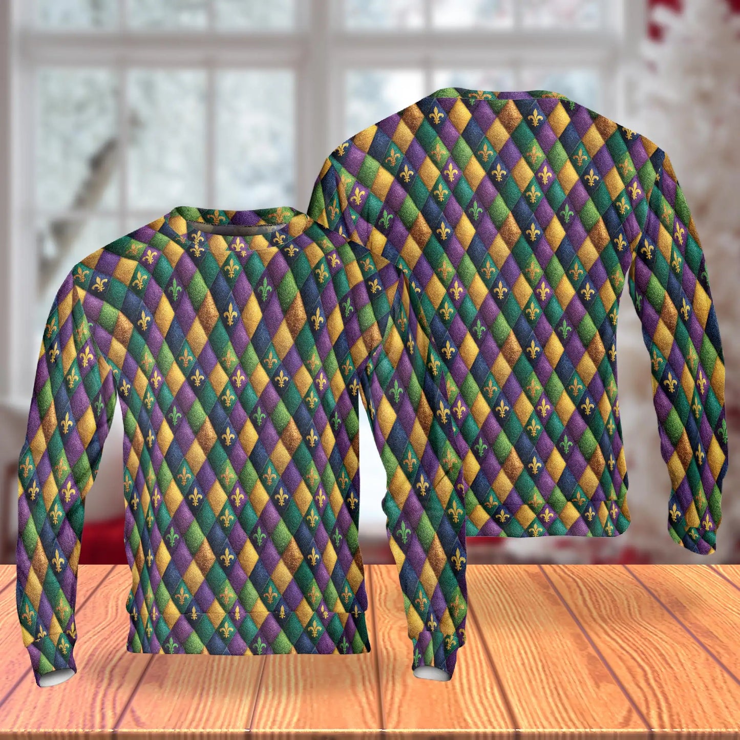 Mardi Gras Harlequin Pattern Sweatshirt, 3D All Over Print Carnival Diamond Crewneck Pullover for Men Women, Mardi Gras Gift - Netecom