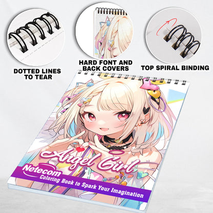 Angel Girl Spiral Bound Coloring Book, Indulge in 30 Pages of Coloring Delights, Bringing to Life the Mesmerizing and Delicate Aesthetic of Anime Angel Girls